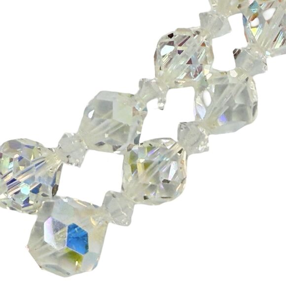 VTG Crystal Double Strand Necklace 17.5" Aurora Borealis Formal Wedding Jewelry - Picture 8 of 11